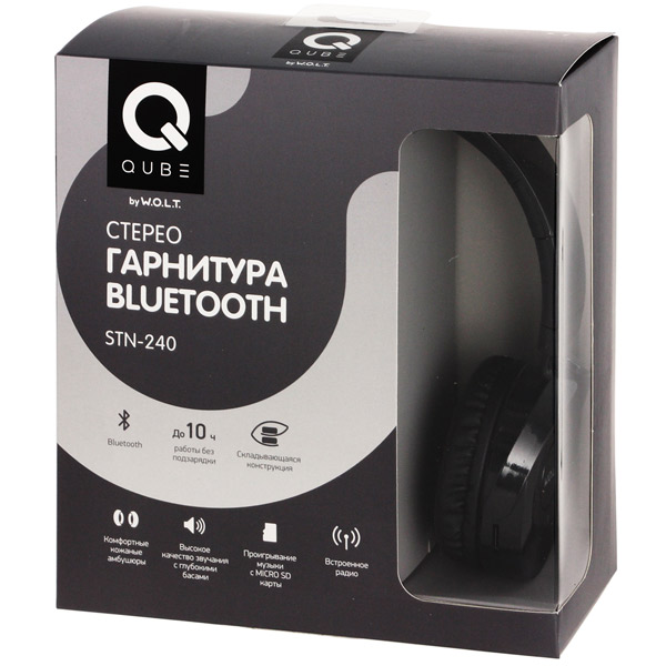 Наушники накладные Bluetooth QUB STN-240 Black