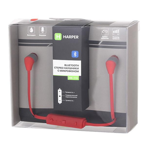 Наушники внутриканальные Bluetooth Harper HB-115 Red